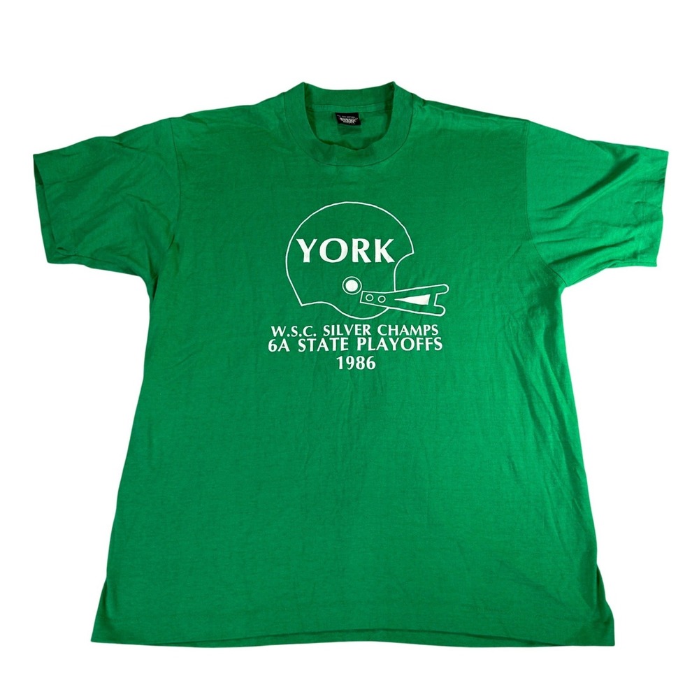Vintage 1986 York HS High School Football Silver Champs T-Shirt XL Green USA
